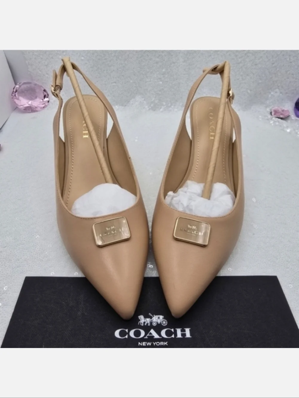 Coach Jillian Classic Slingback Low Heel Closed Toe Neutral Color Women's 10